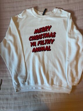 White 'Merry Christmas Ya Filthy Animal' Graphic Tunic Sweatshirt